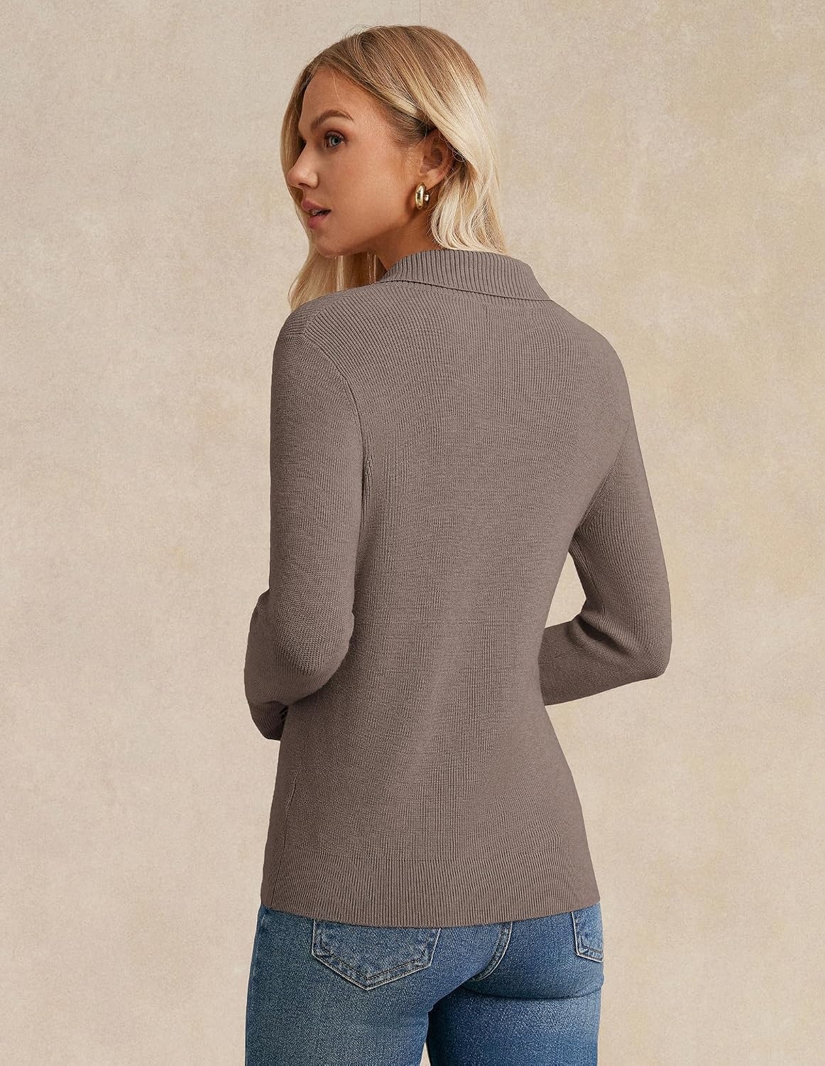 image:imageGRACE KARIN Women Fall Long Sleeve V Neck Collar Knit Pullover Sweaters Fall Fashion Dressy Casual Tops Trendy Business Casual Work Office Cozy Polo Shirts Teacher Outfits ClothesCoffee