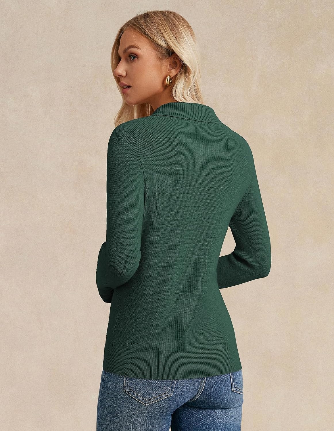 image:imageGRACE KARIN Women Fall Long Sleeve V Neck Collar Knit Pullover Sweaters Fall Fashion Dressy Casual Tops Trendy Business Casual Work Office Cozy Polo Shirts Teacher Outfits ClothesGreen