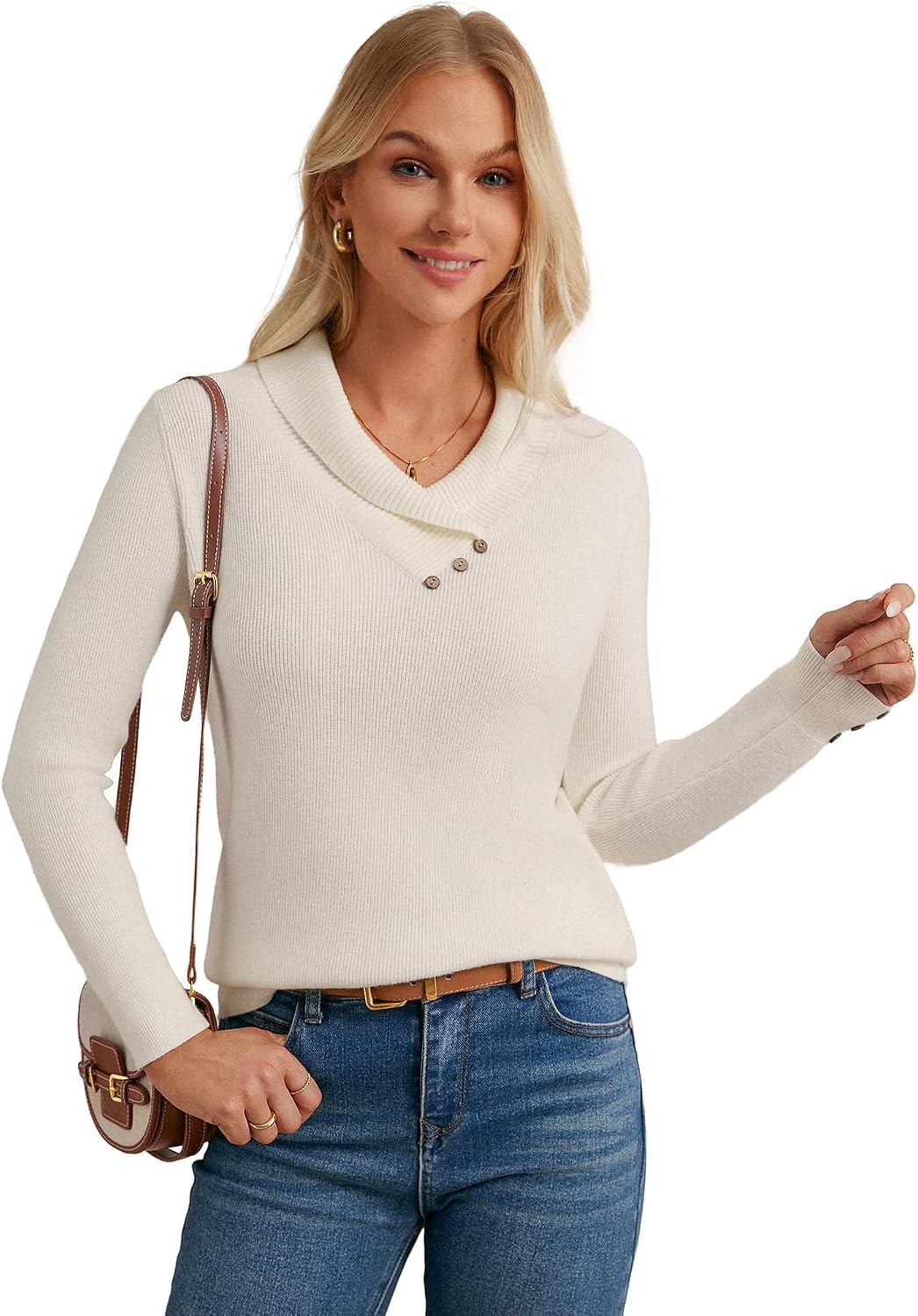 image:imageGRACE KARIN Women Fall Long Sleeve V Neck Collar Knit Pullover Sweaters Fall Fashion Dressy Casual Tops Trendy Business Casual Work Office Cozy Polo Shirts Teacher Outfits ClothesWhite