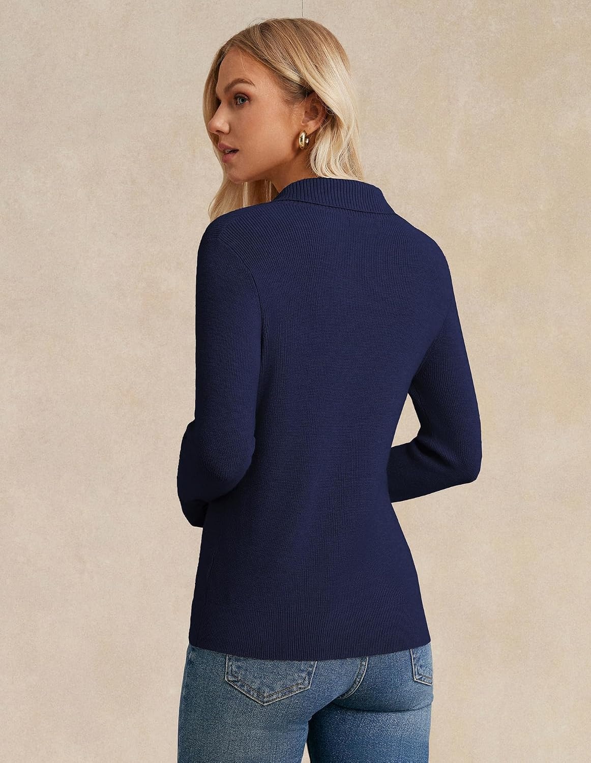 image:imageGRACE KARIN Women Fall Long Sleeve V Neck Collar Knit Pullover Sweaters Fall Fashion Dressy Casual Tops Trendy Business Casual Work Office Cozy Polo Shirts Teacher Outfits ClothesNavy Blue