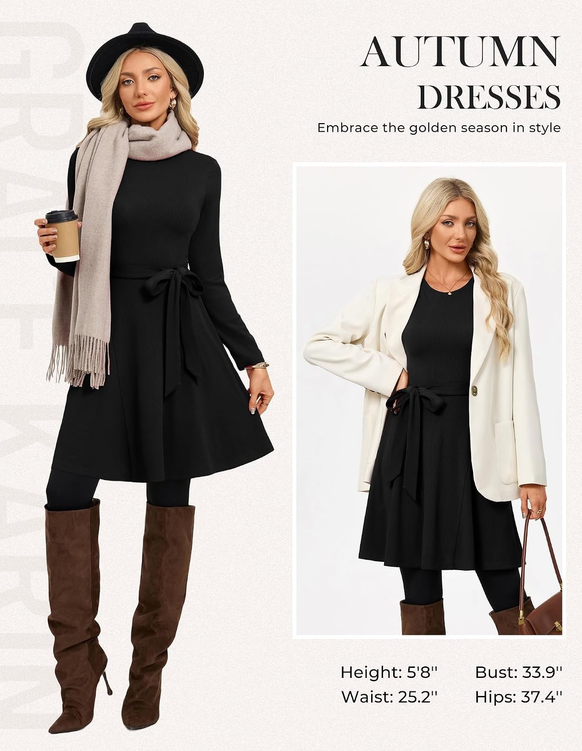 image:imageGRACE KARIN Womens 2026 Fall Long Sleeve Ribbed Mini Dresses with Belt Sweater Dresses For WinterBusiness Casual WorkTeacher OutfitsAlineShort LengthCrew NeckStretchy Soft KnitBlack