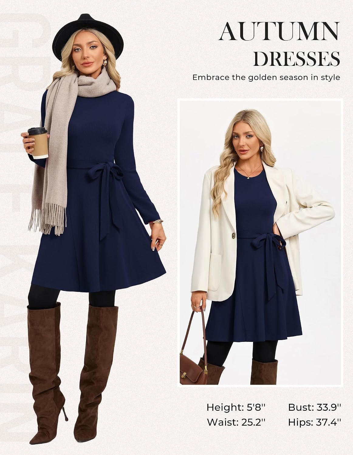 image:imageGRACE KARIN Womens 2026 Fall Long Sleeve Ribbed Mini Dresses with Belt Sweater Dresses For WinterBusiness Casual WorkTeacher OutfitsAlineShort LengthCrew NeckStretchy Soft KnitNavy
