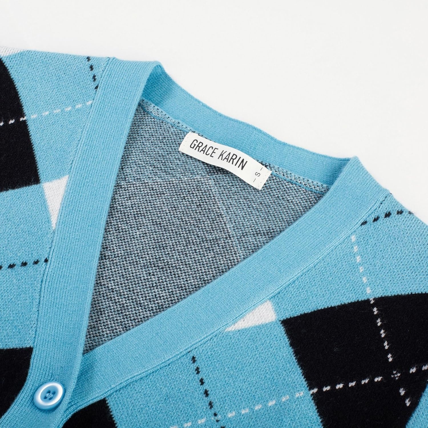 image:imageGRACE KARIN Womens Cardigan Sweater Fall Fashion Argyle Sweater Button Up Cardigan Teacher Outfits Preppy ClothesBlue White