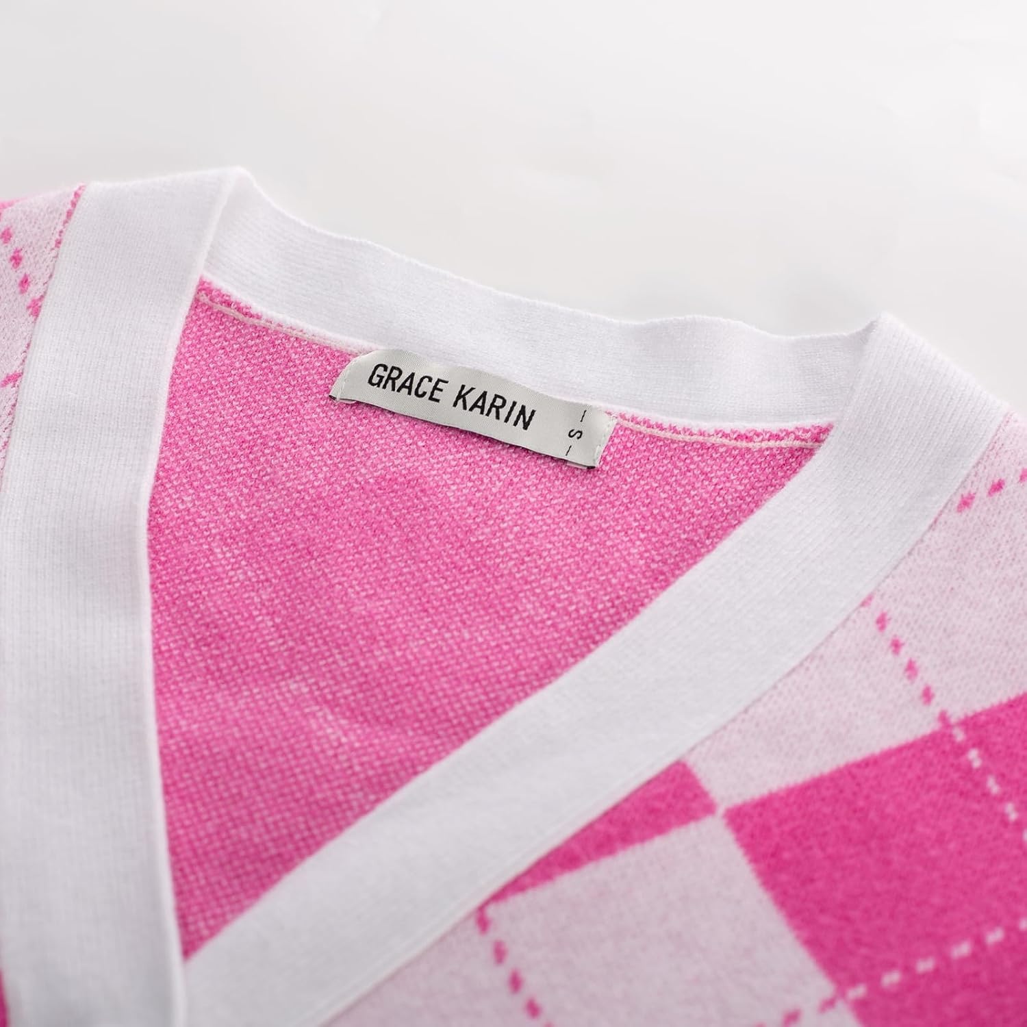 image:imageGRACE KARIN Womens Cardigan Sweater Fall Fashion Argyle Sweater Button Up Cardigan Teacher Outfits Preppy ClothesPink White