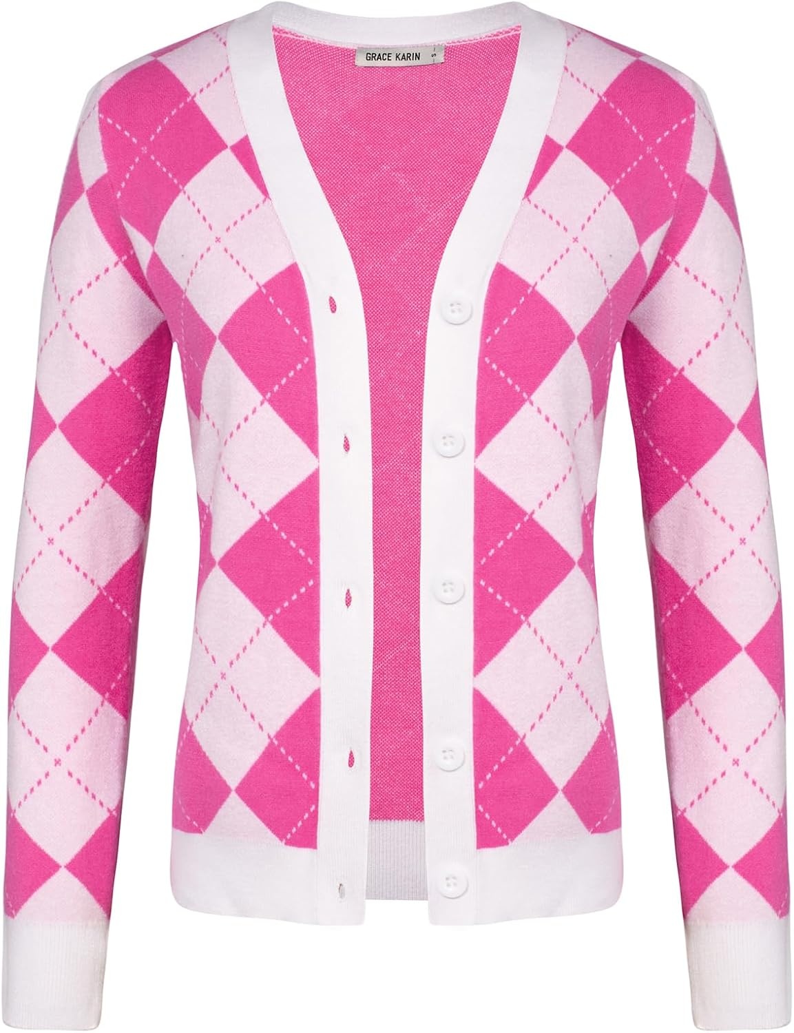 image:imageGRACE KARIN Womens Cardigan Sweater Fall Fashion Argyle Sweater Button Up Cardigan Teacher Outfits Preppy ClothesPink White