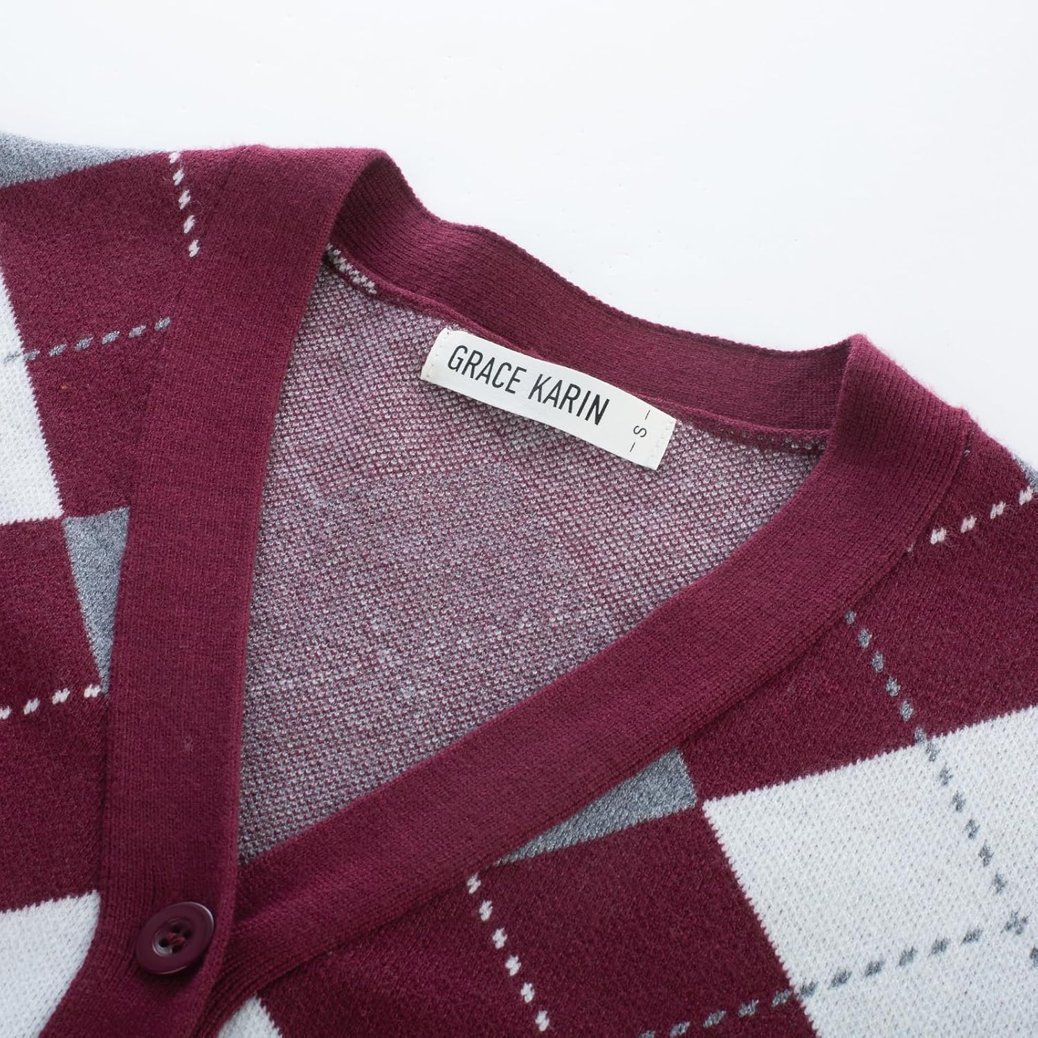 image:imageGRACE KARIN Womens Cardigan Sweater Fall Fashion Argyle Sweater Button Up Cardigan Teacher Outfits Preppy ClothesWine