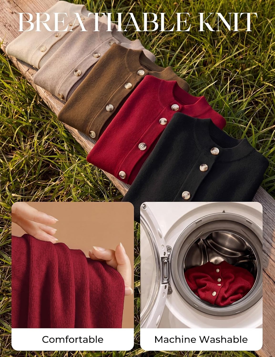 image:imageGRACE KARIN Womens Fall Chunky Knit Cardigan Sweaters Button Down Mock Neck Trendy Jacket Winter Warm Outerwear with PocketsWine Red