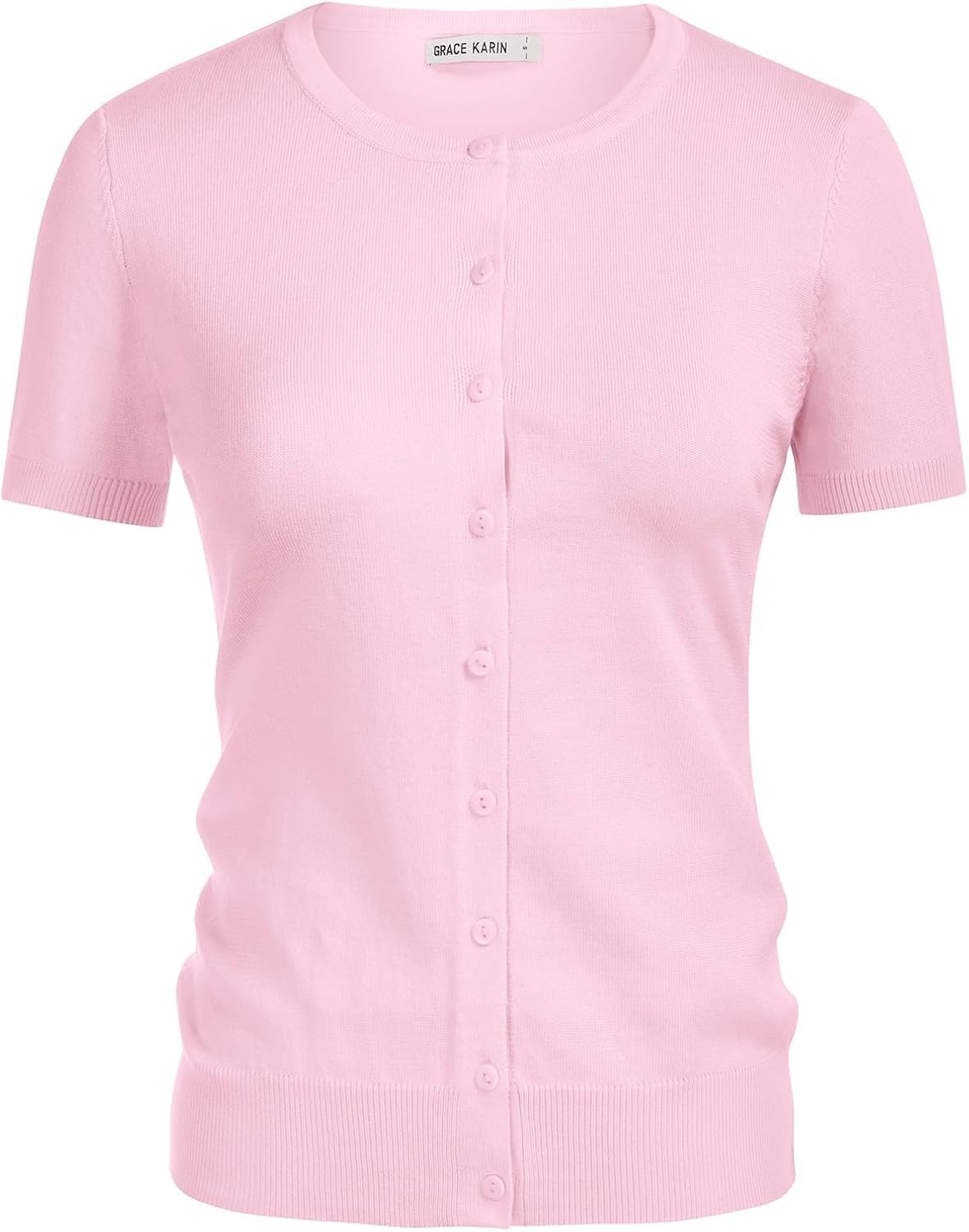 image:imageGRACE KARIN Womens Short Sleeve Cardigan Sweaters Lightweight Fall Outfits Open Front Button up Sweater Crewneck soft Knit tops Versatile Layering Cardigans Teacher Business Casual OutfitsLight Pink