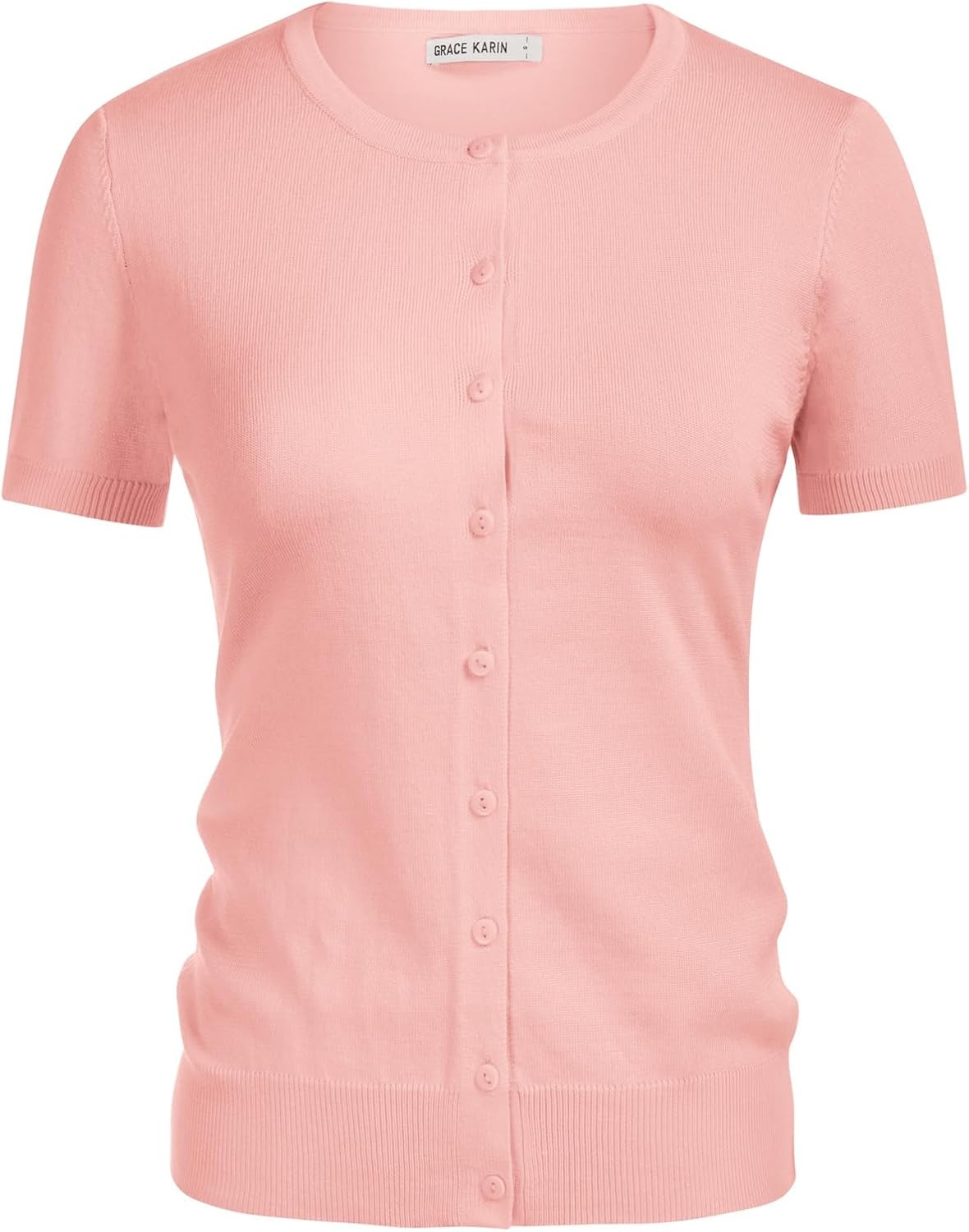 image:imageGRACE KARIN Womens Short Sleeve Cardigan Sweaters Lightweight Fall Outfits Open Front Button up Sweater Crewneck soft Knit tops Versatile Layering Cardigans Teacher Business Casual OutfitsLight Pink1