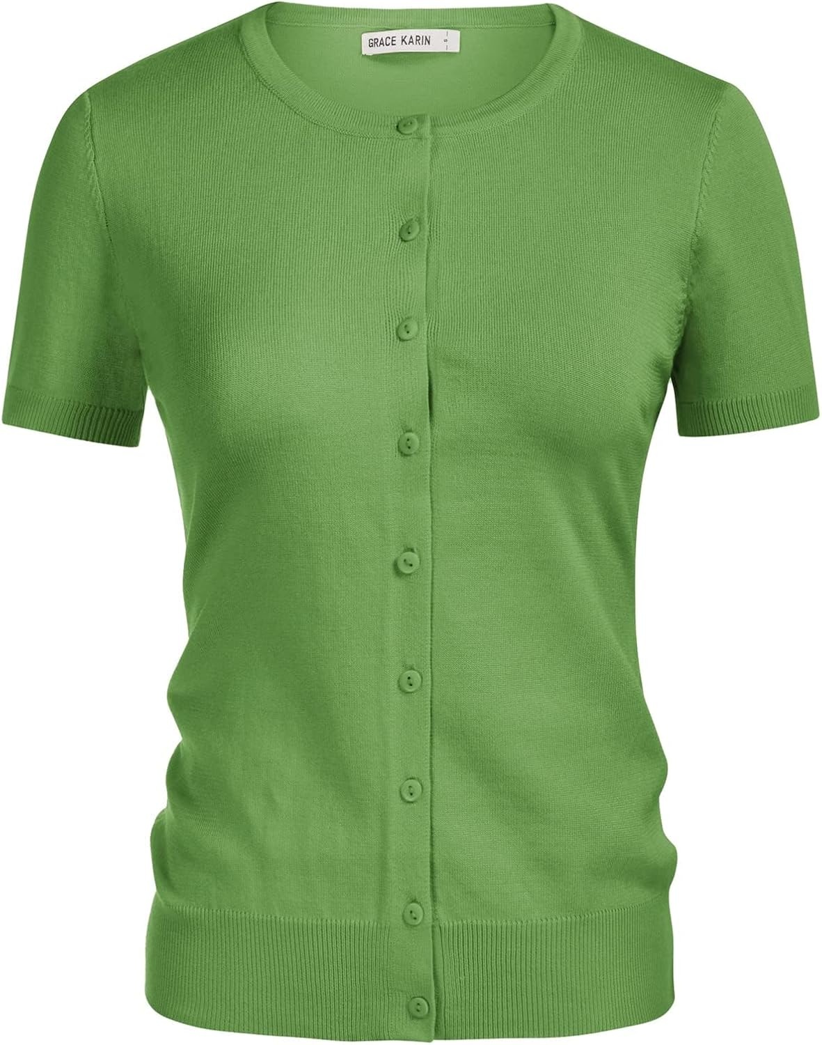 image:imageGRACE KARIN Womens Short Sleeve Cardigan Sweaters Lightweight Fall Outfits Open Front Button up Sweater Crewneck soft Knit tops Versatile Layering Cardigans Teacher Business Casual OutfitsForest Green