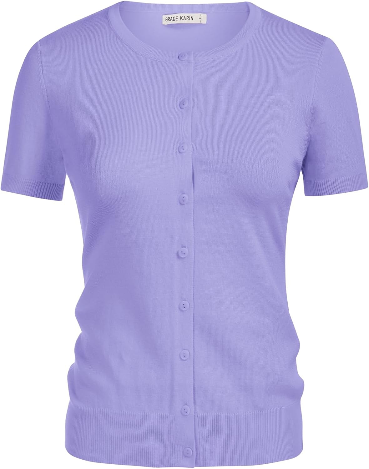 image:imageGRACE KARIN Womens Short Sleeve Cardigan Sweaters Lightweight Fall Outfits Open Front Button up Sweater Crewneck soft Knit tops Versatile Layering Cardigans Teacher Business Casual OutfitsLight Purple