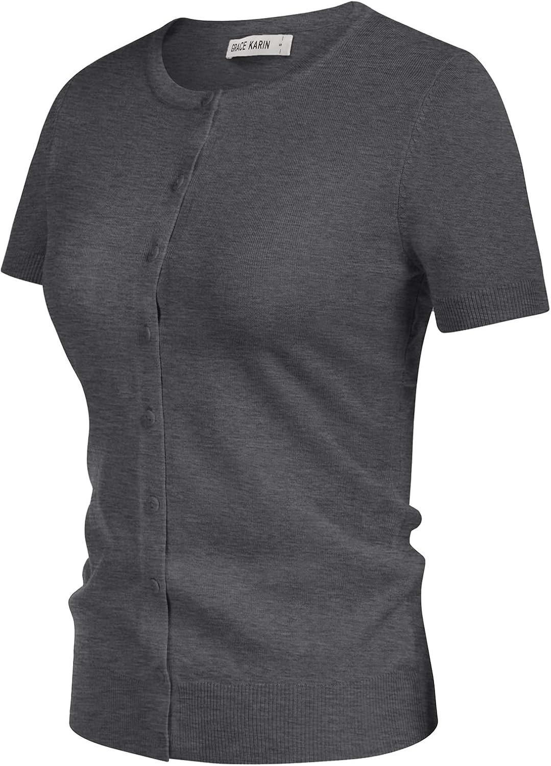 image:imageGRACE KARIN Womens Short Sleeve Cardigan Sweaters Lightweight Fall Outfits Open Front Button up Sweater Crewneck soft Knit tops Versatile Layering Cardigans Teacher Business Casual OutfitsGray Heather