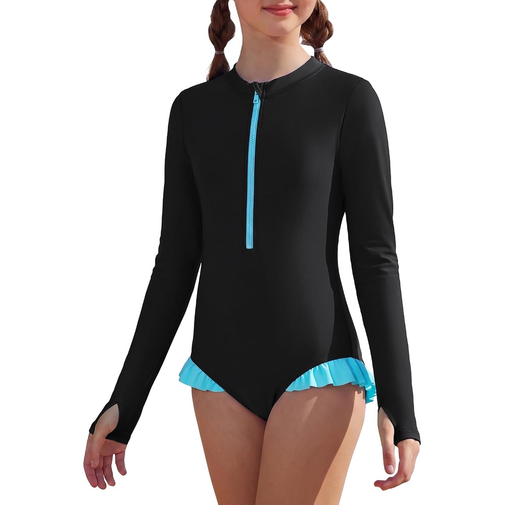 image:imageGRACE KARIN Girls One Piece Swimsuits Long Sleeve Bathing Suits Swimwear 514YBlack