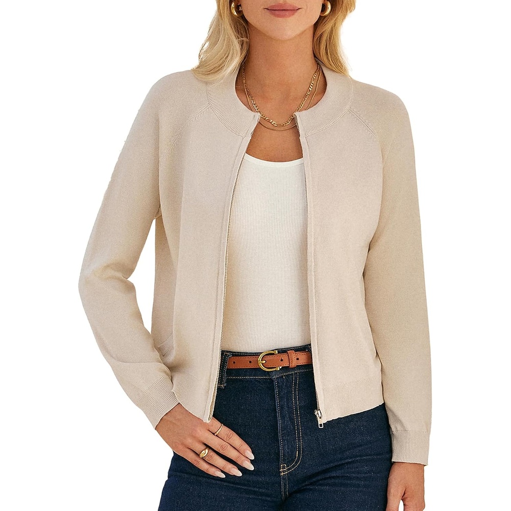 image:imageGRACE KARIN Womens Long Sleeve Zip Up Cardigan Sweaters Lightweight Sweater Jacket Knitted Fashion ClothesApricot Camel