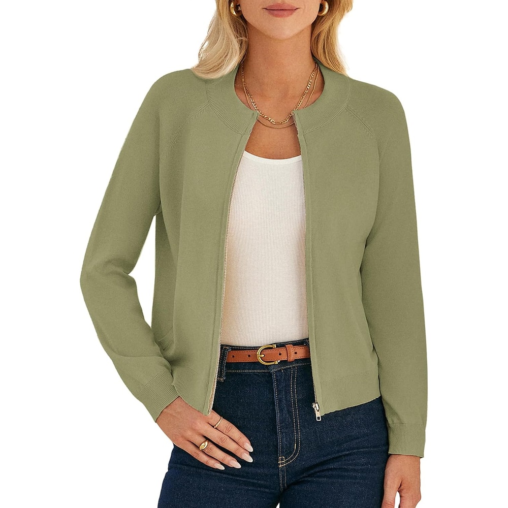 image:imageGRACE KARIN Womens Long Sleeve Zip Up Cardigan Sweaters Lightweight Sweater Jacket Knitted Fashion ClothesLight Olive Green