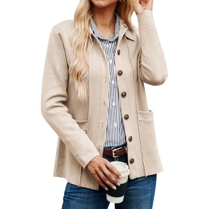 GRACE KARIN Cardigan Sweaters for Women Casual Knit Tops | Button up,Open Front,Long Sleeve,with Pockets,Lapel Collar,Warm,Business Casual(Apricot)