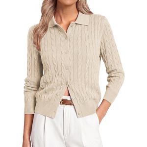 GRACE KARIN Cardigan for Women Trendy Cable Knit Sweaters 2026 Fall Clothes | Cable Knit Collared Fall Cardigan, Long Sleeve Business Casual Teacher Outfits, Button Down Work Sweater, Winter Office Wear(Beige)