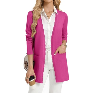 GRACE KARIN Long Cardigan Sweaters for Women Business Casual Fall Outfits | Pockets, Scalloped Placket, Open Front Long Sleeve Business Casual Outfits, Knit Teacher Outfits, Lightweight Sweater Blazer(Hot Pink)
