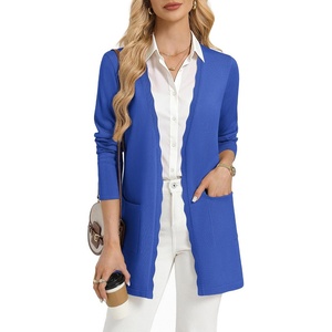 GRACE KARIN Long Cardigan Sweaters for Women Business Casual Fall Outfits | Pockets, Scalloped Placket, Open Front Long Sleeve Business Casual Outfits, Knit Teacher Outfits, Lightweight Sweater Blazer(Royal Blue)