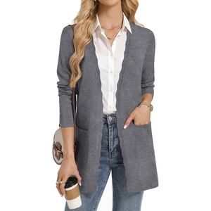 GRACE KARIN Long Cardigan Sweaters for Women Business Casual Fall Outfits | Pockets, Scalloped Placket, Open Front Long Sleeve Business Casual Outfits, Knit Teacher Outfits, Lightweight Sweater Blazer(Drak Grey)