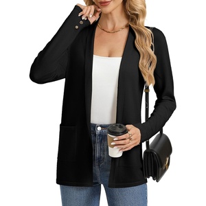 GRACE KARIN Long Cardigans for Women 2026 Business Casual Fall Fashion | Lightweight Long Cardigan with Pockets, Business Casual Outfits, Soft Kint Lapel Blazer Jacket, Early Fall Fashion(Black)