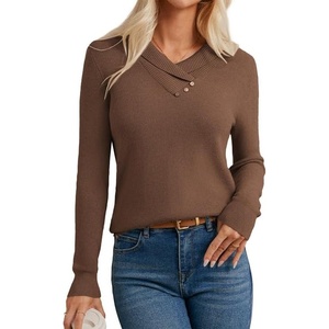 GRACE KARIN Women Fall Long Sleeve V Neck Collar Knit Pullover Sweaters | Fall Fashion Dressy Casual Tops Trendy, Business Casual Work Office, Cozy Polo Shirts, Teacher Outfits Clothes(Brown)