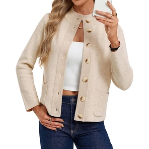 GRACE KARIN Womens Fall Chunky Knit Cardigan Sweaters Button Down Mock Neck Trendy Jacket Winter Warm Outerwear with Pockets(Beige)