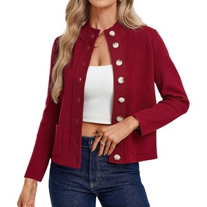 GRACE KARIN Womens Fall Chunky Knit Cardigan Sweaters Button Down Mock Neck Trendy Jacket Winter Warm Outerwear with Pockets(Wine Red)