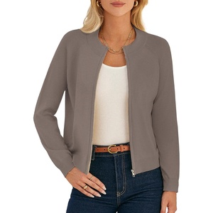 GRACE KARIN Womens Long Sleeve Zip Up Cardigan Sweaters Lightweight Sweater Jacket Knitted Fashion Clothes(Brown)