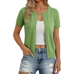 GRACE KARIN Womens Short Sleeve Cardigan Sweaters Lightweight Fall Outfits | Open Front Button up Sweater, Crewneck soft Knit tops, Versatile Layering Cardigans, Teacher, Business Casual Outfits(Forest Green)