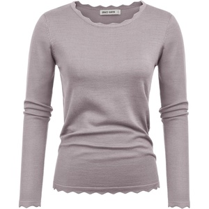 GRACE KARIN Long Sleeve Fall Sweaters for Women Trendy Business Casual Tops | Fashion Clothes,Classic Pullover Shirt,Crew Neck,Scalloped,Lightweight,Soft Comfy,Fitted,Knit,Stretchy,Winter Layer Clothing(Gray Pink)