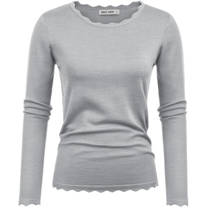 GRACE KARIN Long Sleeve Fall Sweaters for Women Trendy Business Casual Tops | Fashion Clothes,Classic Pullover Shirt,Crew Neck,Scalloped,Lightweight,Soft Comfy,Fitted,Knit,Stretchy,Winter Layer Clothing(Light Grey)