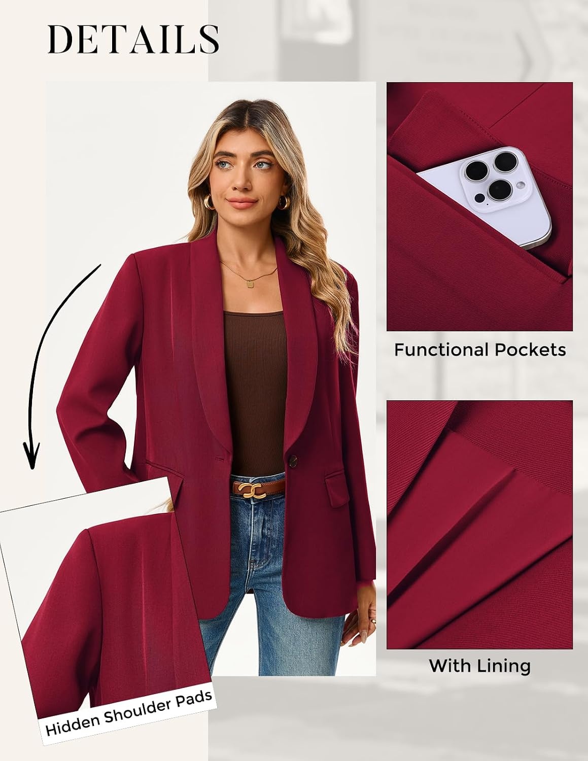 image:imageGRACE KARIN Women 2026 Business Casual BlazerFall Work Office Suit JacketsCerise