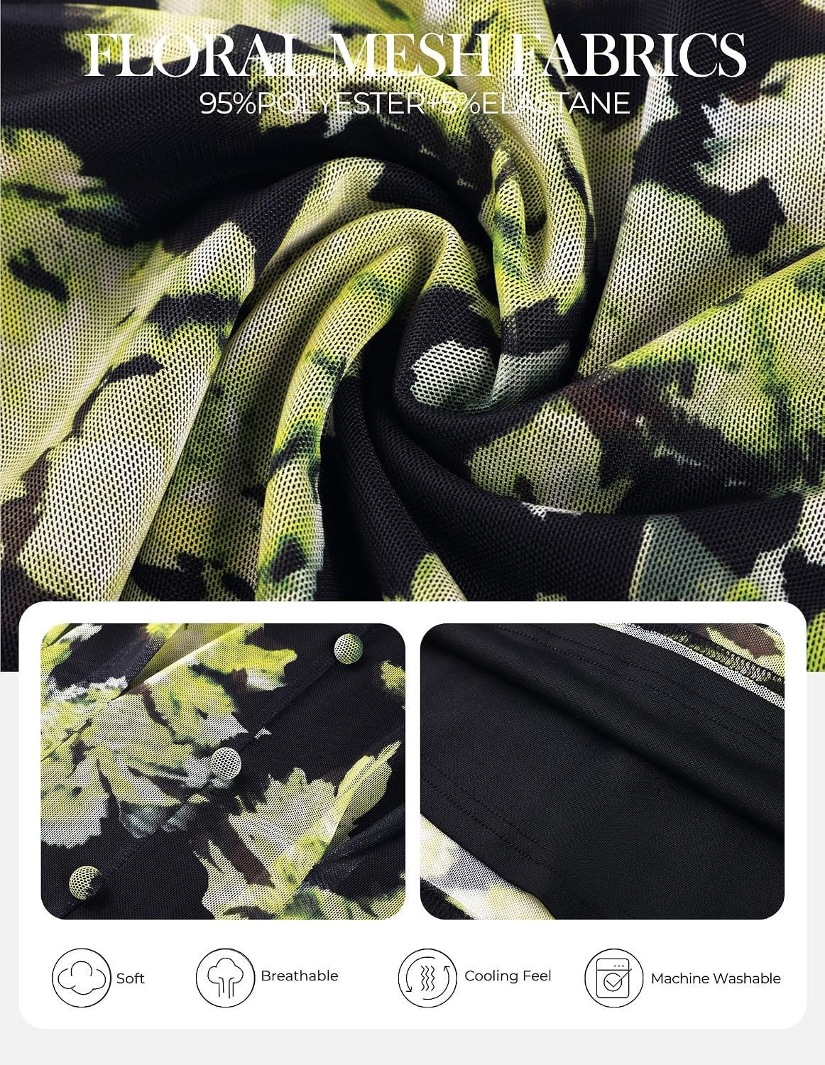 image:imageGRACE KARIN Women Boho Mesh Blouses Dressy Casual Peplum TopsBlack Green Floral