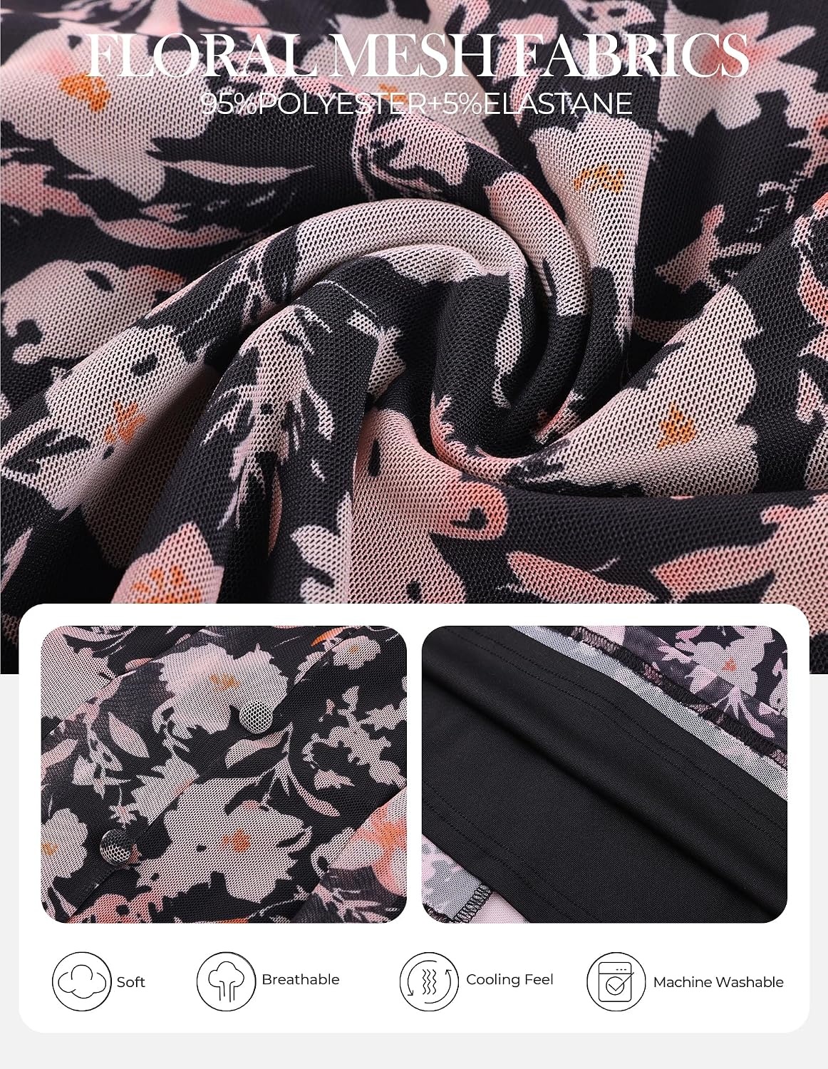 image:imageGRACE KARIN Women Boho Mesh Blouses Dressy Casual Peplum TopsBlack Pink Floral