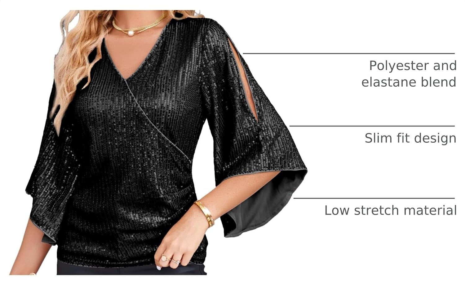 image:imageGRACE KARIN Womens Sequin Top Sparkly Party BlouseBlack
