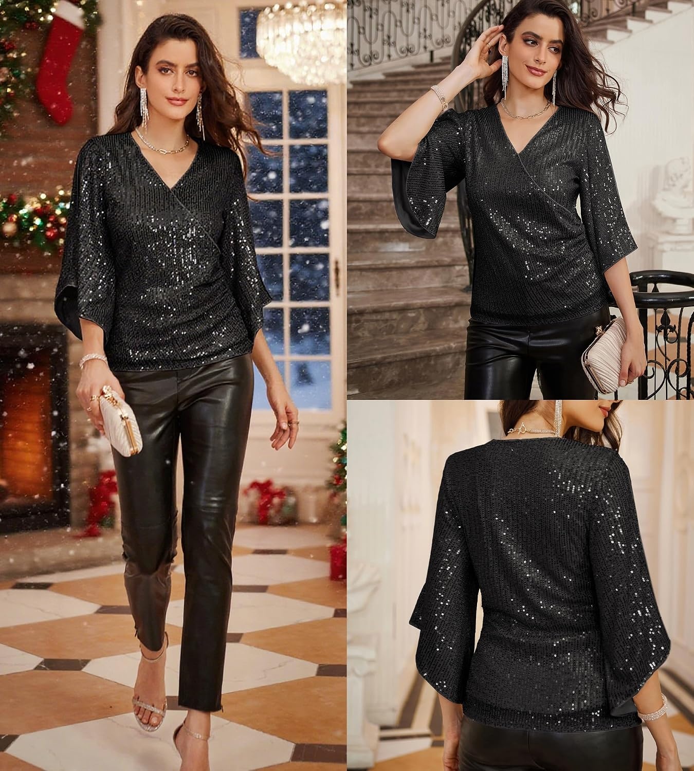 image:imageGRACE KARIN Womens Sequin Top Sparkly Party BlouseBlack