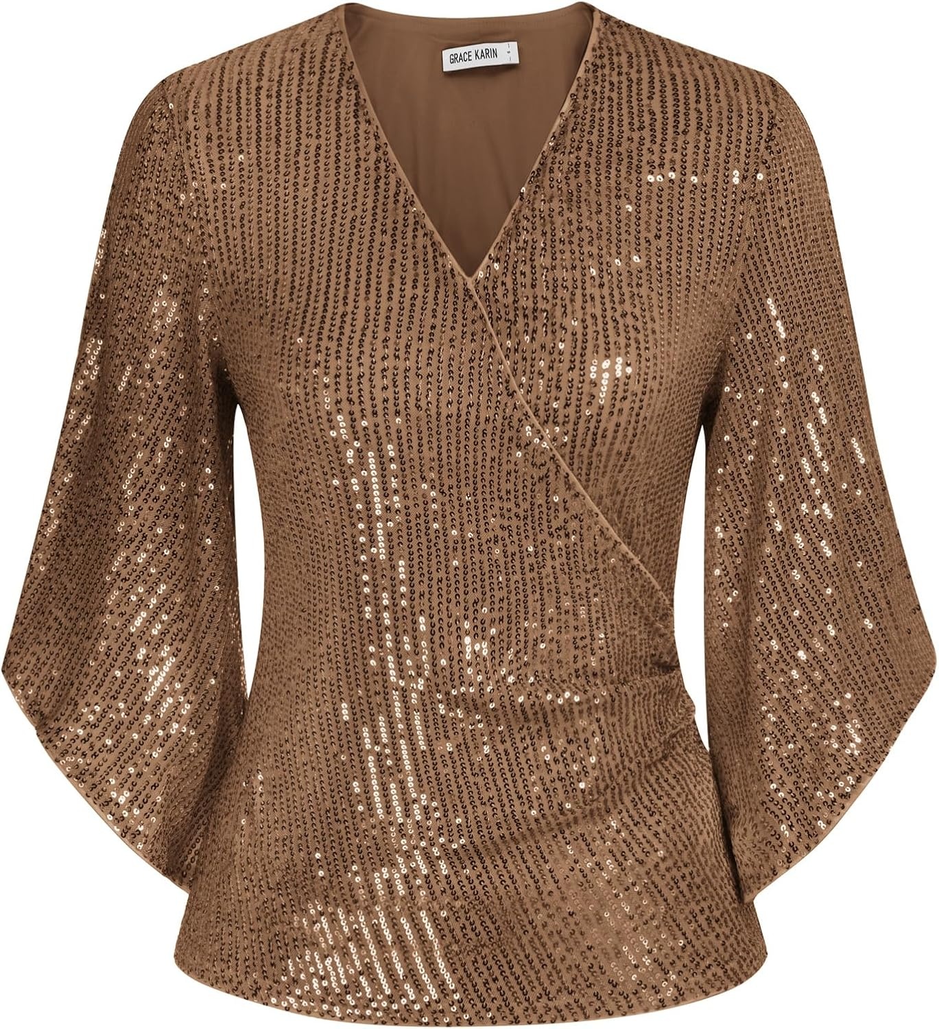 image:imageGRACE KARIN Womens Sequin Top Sparkly Party BlouseBrown