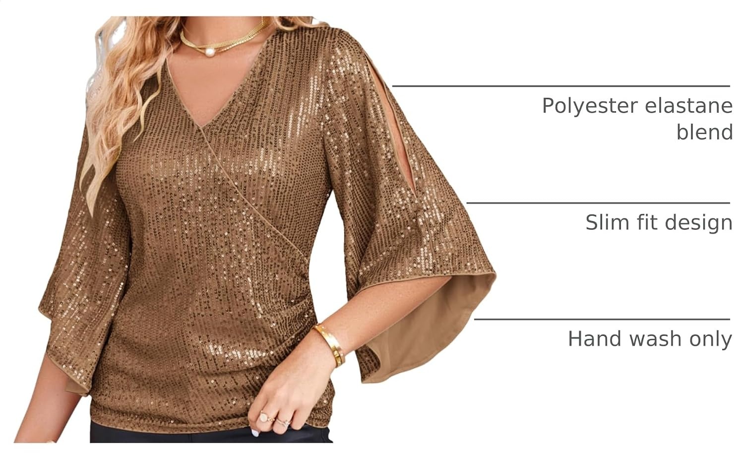 image:imageGRACE KARIN Womens Sequin Top Sparkly Party BlouseBrown