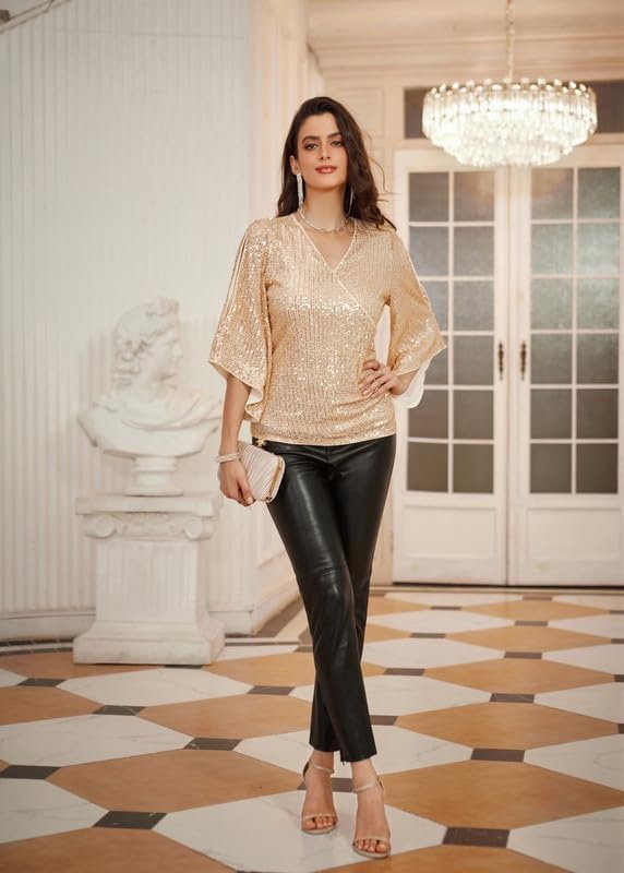 image:imageGRACE KARIN Womens Sequin Top Sparkly Party BlouseChampagne