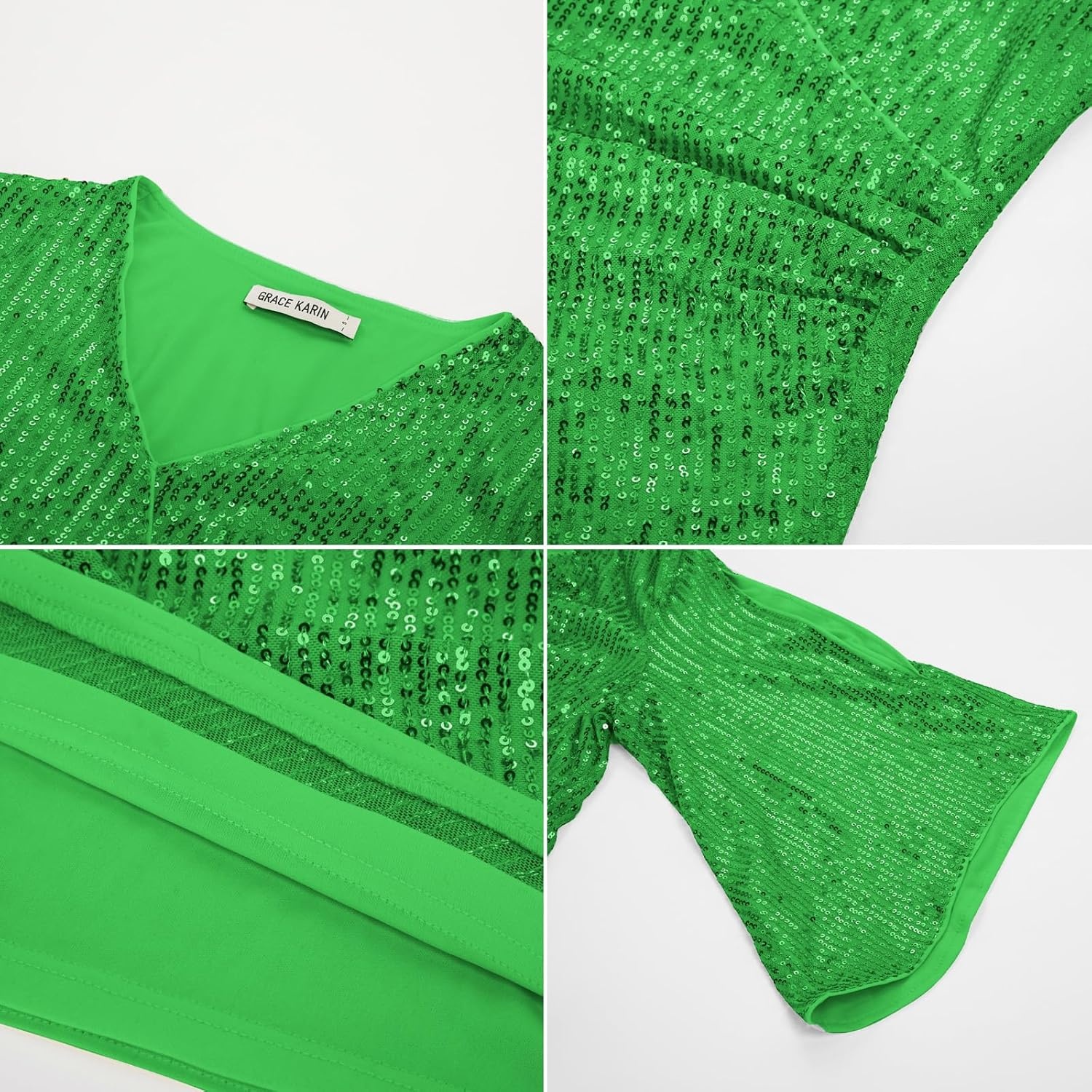 image:imageGRACE KARIN Womens Sequin Top Sparkly Party BlouseFantasy Lime Green