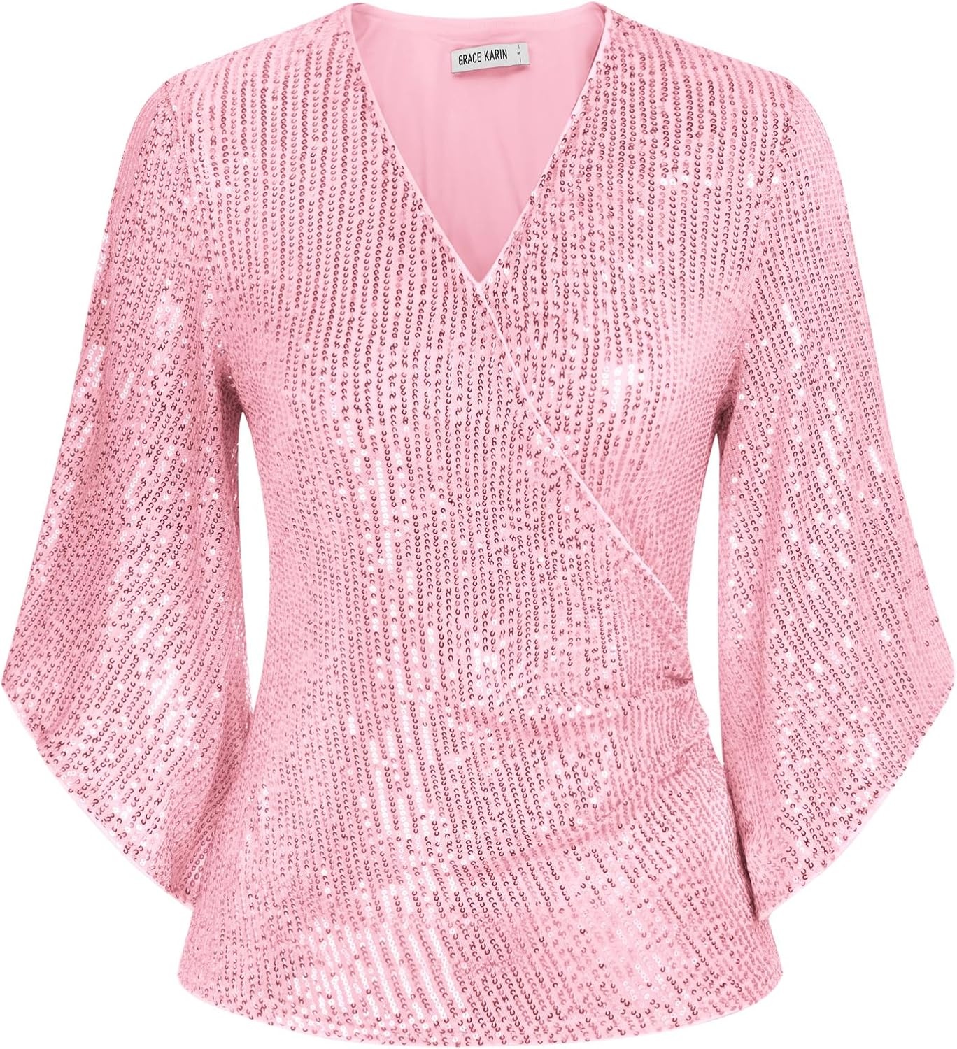 image:imageGRACE KARIN Womens Sequin Top Sparkly Party BlouseLight Pink
