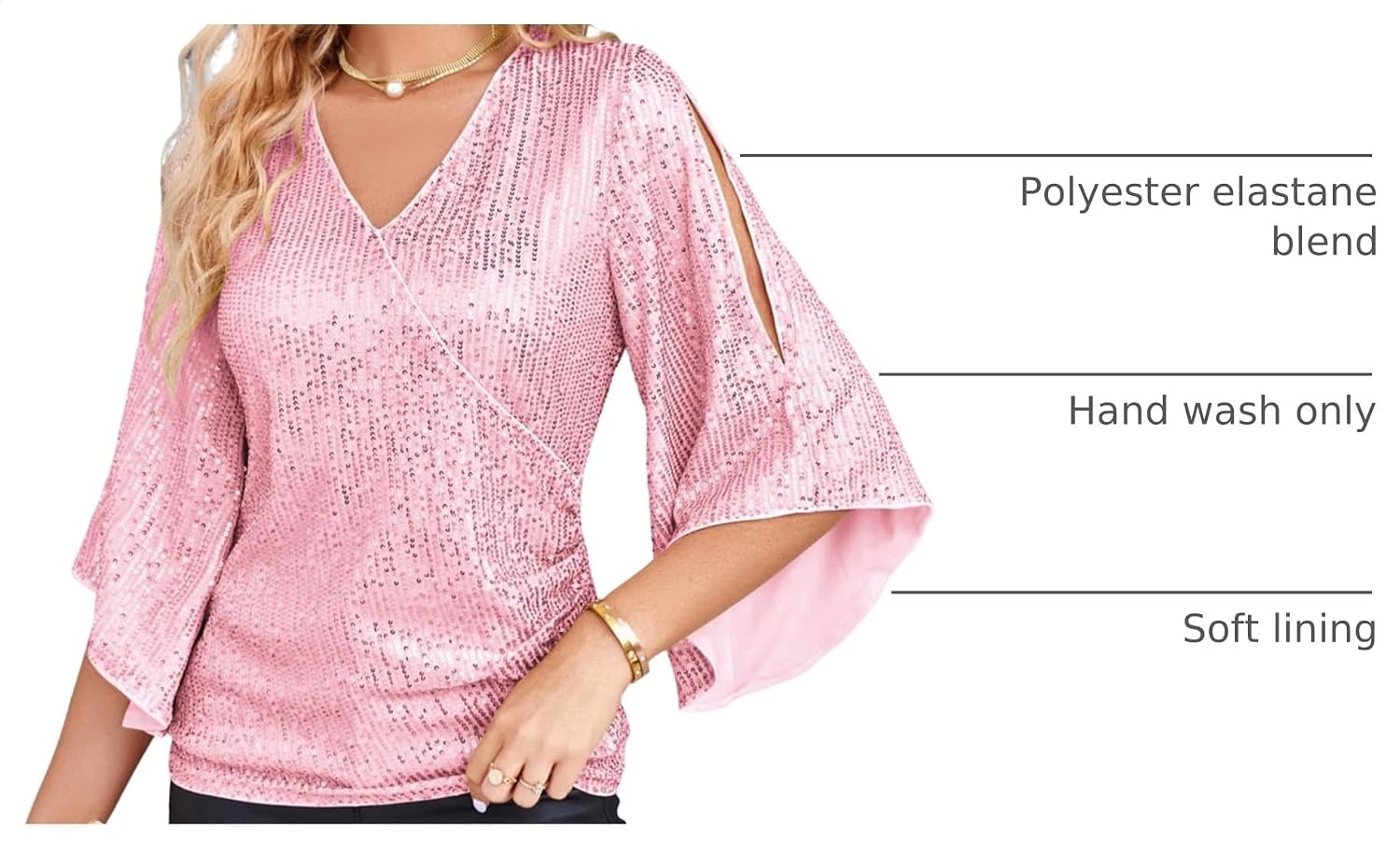 image:imageGRACE KARIN Womens Sequin Top Sparkly Party BlouseLight Pink