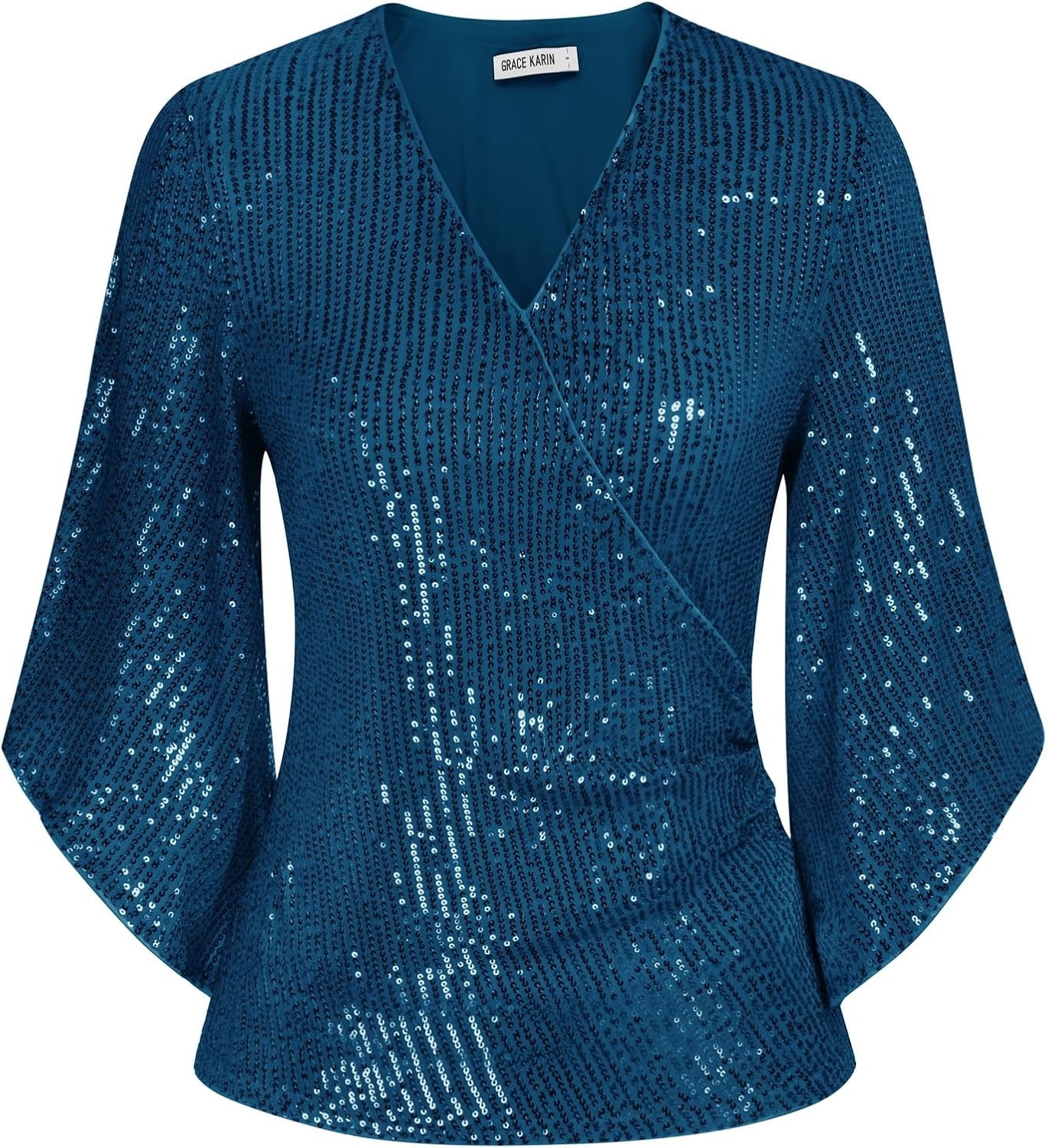 image:imageGRACE KARIN Womens Sequin Top Sparkly Party BlousePeacock Blue