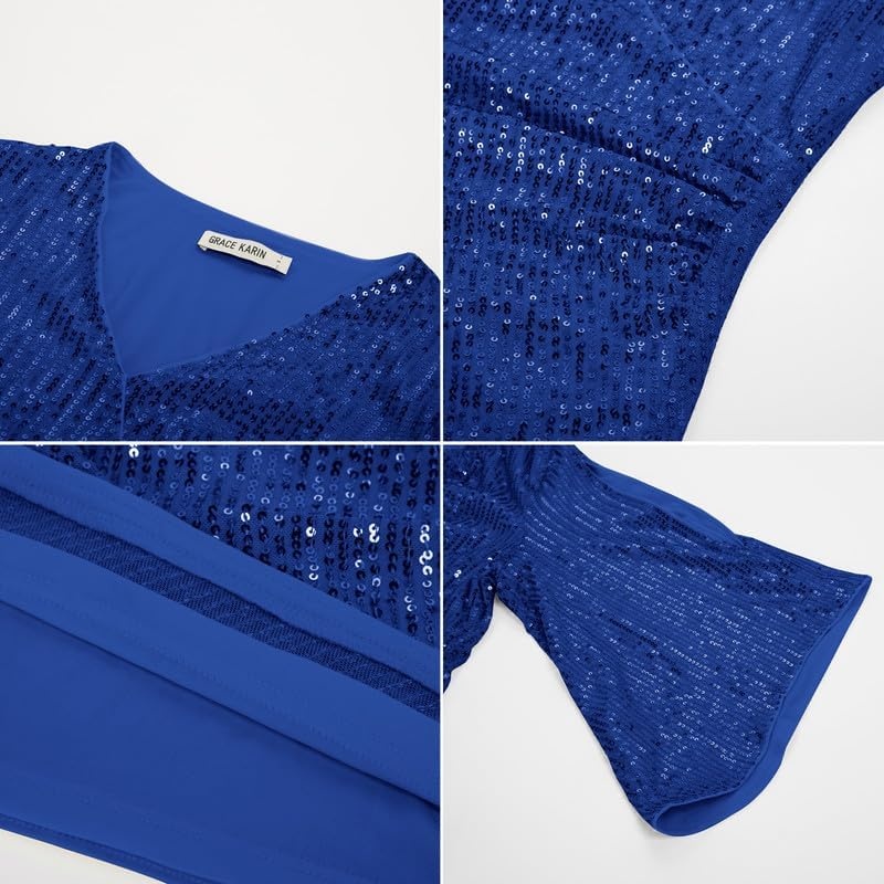 image:imageGRACE KARIN Womens Sequin Top Sparkly Party BlouseRoyal Blue