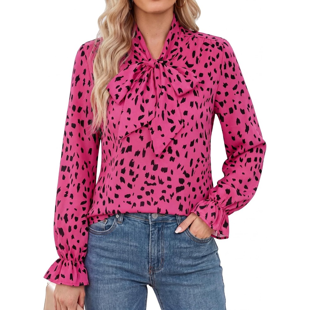 image:imageGRACE KARIN Tie Front Tops for Women Business CasualDot  Rose Red