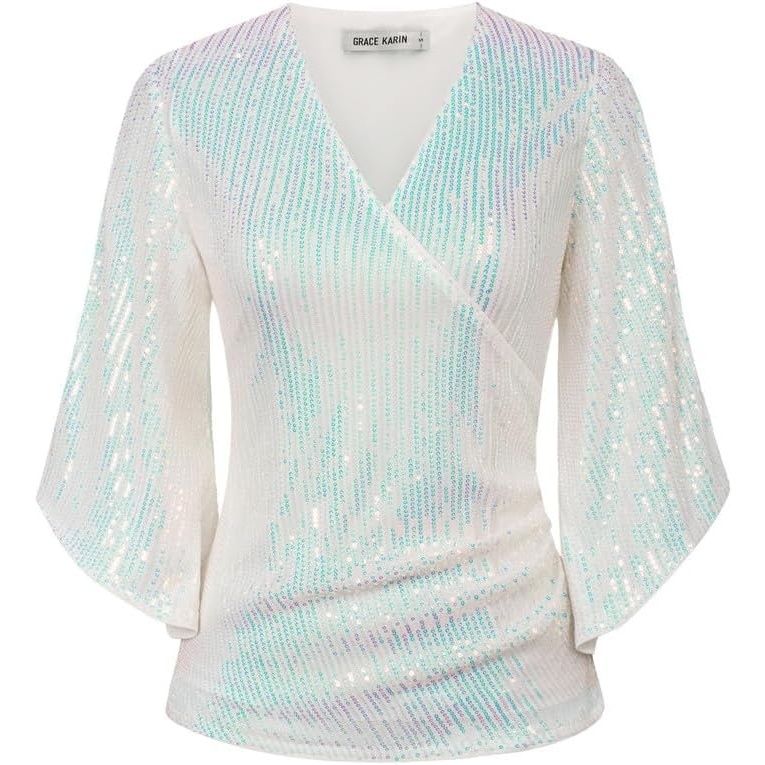 image:imageGRACE KARIN Womens Sequin Top Sparkly Party BlouseColorful Silvery
