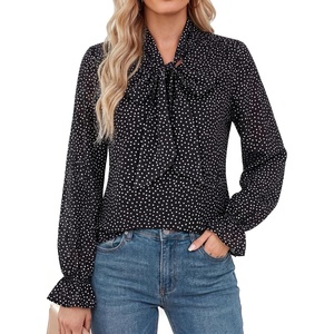 GRACE KARIN Tie Front Tops for Women Business Casual(Dot – Black)