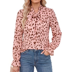 GRACE KARIN Tie Front Tops for Women Business Casual(Dot – Blush/Coffee)
