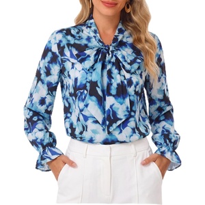 GRACE KARIN Tie Front Tops for Women Business Casual(Floral – Blue Mix)